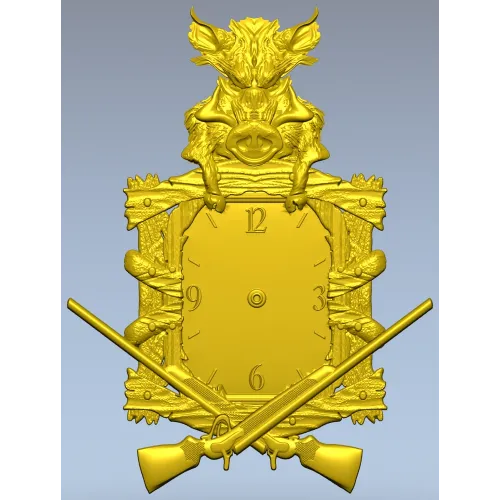 Boar's Vigil Decorative Hunting Clock STL Model for CNC