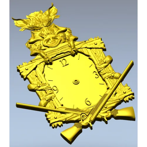 Boar's Vigil Decorative Hunting Clock STL Model for CNC