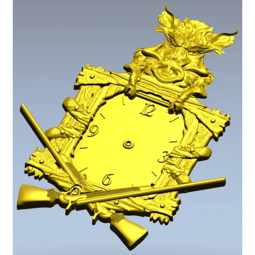 Boar's Vigil Decorative Hunting Clock STL Model for CNC