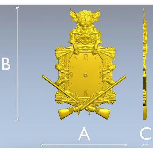 Boar's Vigil Decorative Hunting Clock STL Model for CNC