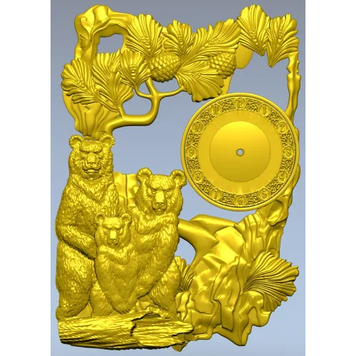Часы с медвежьей семьёй - 3D модель STL для ЧПУ