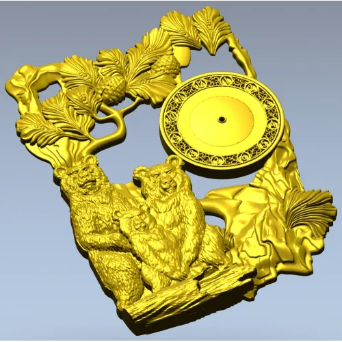 Часы с медвежьей семьёй - 3D модель STL для ЧПУ