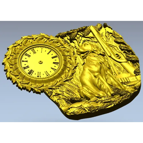 3D модель STL охотничьи часы - рельеф с собакой и ружьём для ЧПУ