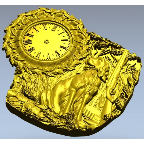 3D модель STL охотничьи часы - рельеф с собакой и ружьём для ЧПУ