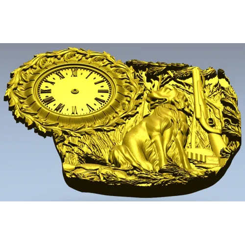 3D модель STL охотничьи часы - рельеф с собакой и ружьём для ЧПУ