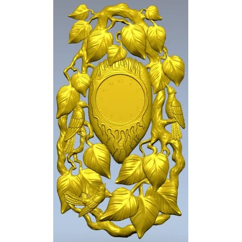 Ornamental Bird and Leaves Clock Frame 3D STL Model for CNC