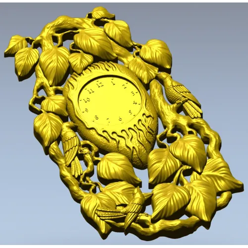 Ornamental Bird and Leaves Clock Frame 3D STL Model for CNC