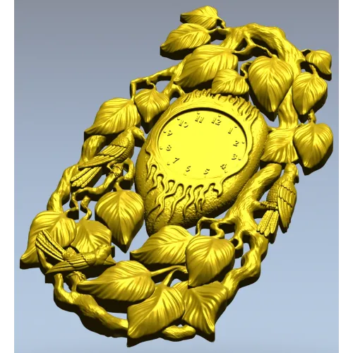 Ornamental Bird and Leaves Clock Frame 3D STL Model for CNC