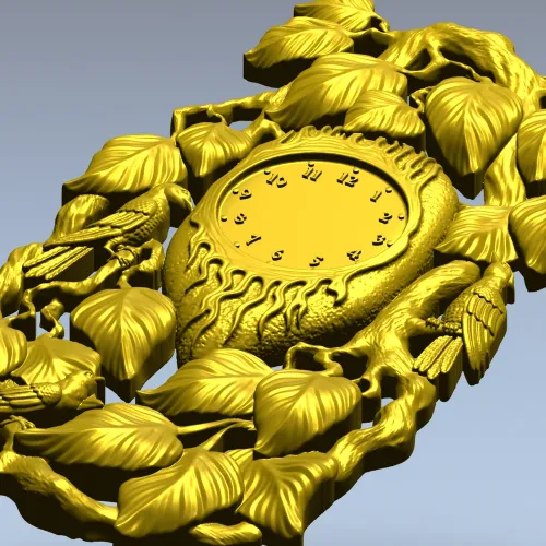 Ornamental Bird and Leaves Clock Frame 3D STL Model for CNC