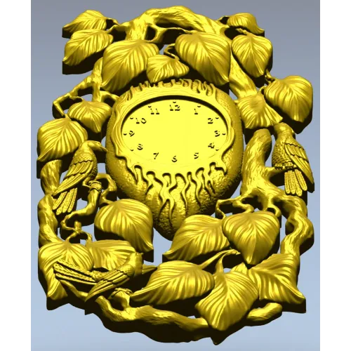 Ornamental Bird and Leaves Clock Frame 3D STL Model for CNC