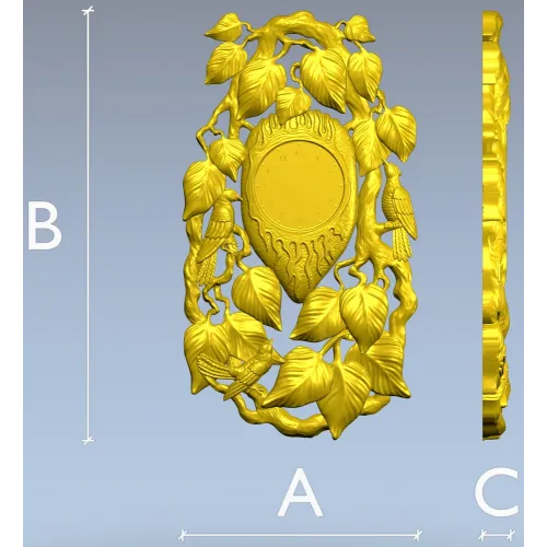Ornamental Bird and Leaves Clock Frame 3D STL Model for CNC