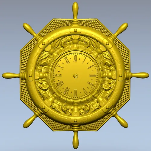 STL 3D model of Nautical Ship Wheel Clock for CNC Milling