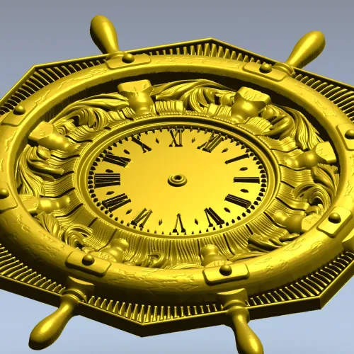 STL 3D model of Nautical Ship Wheel Clock for CNC Milling