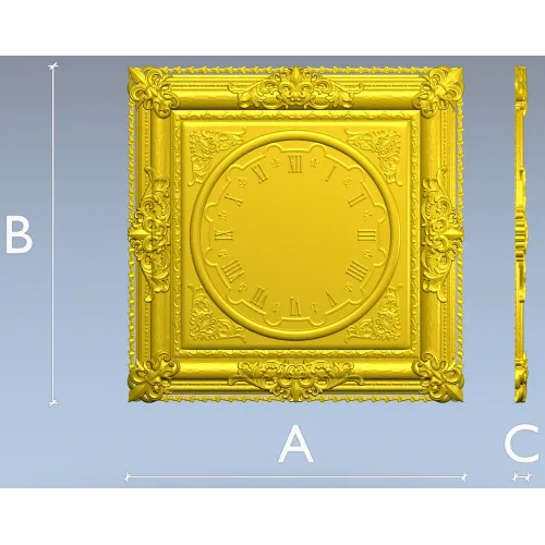 Ornate Square Clock Panel 3D Model STL for CNC Milling
