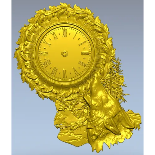 Decorative Wolf Clock 3D STL Model for CNC Milling