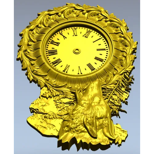 Decorative Wolf Clock 3D STL Model for CNC Milling
