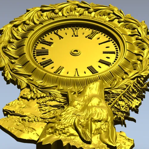 Decorative Wolf Clock 3D STL Model for CNC Milling