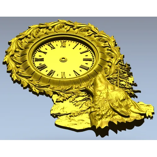 Decorative Wolf Clock 3D STL Model for CNC Milling