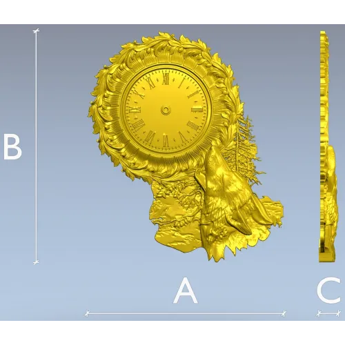 Decorative Wolf Clock 3D STL Model for CNC Milling
