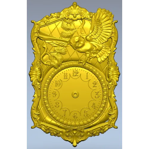 Ornate Owl Clock Frame 3D STL Model for CNC Milling