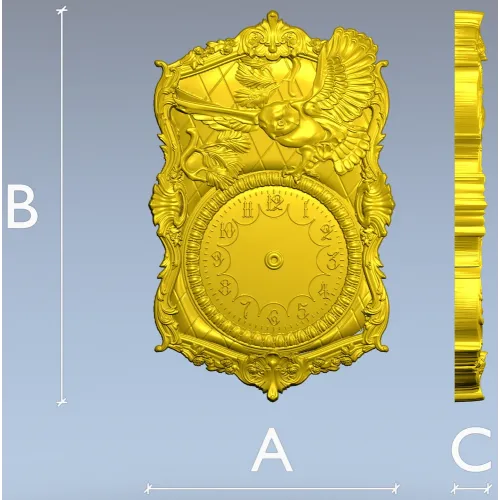 Ornate Owl Clock Frame 3D STL Model for CNC Milling