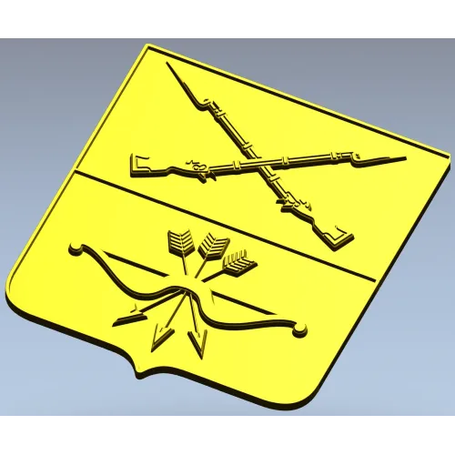 Heraldic Shield with Crossed Muskets and Bow - STL 3D Model for CNC