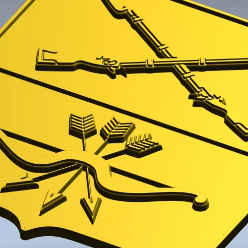 Heraldic Shield with Crossed Muskets and Bow - STL 3D Model for CNC