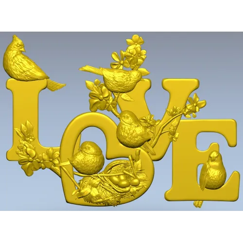 LOVE - 3D модель в формате STL с птицами и гнездом для ЧПУ