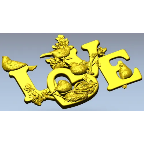 LOVE - 3D модель в формате STL с птицами и гнездом для ЧПУ