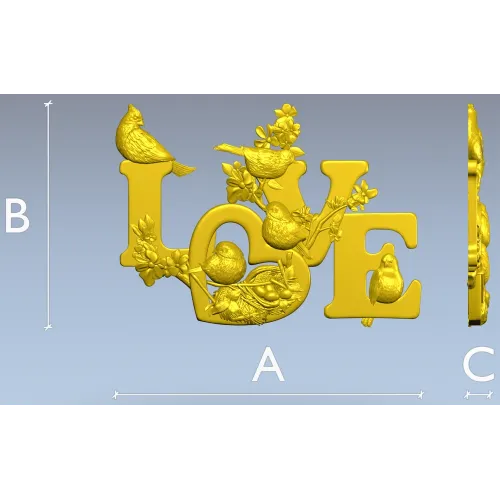 LOVE - 3D модель в формате STL с птицами и гнездом для ЧПУ