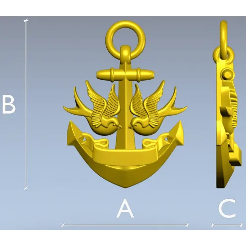 Anchor with Swallows - STL 3D model for CNC