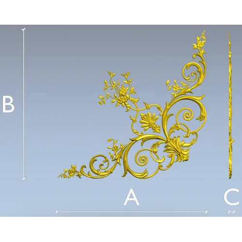 Rococo Floral Corner STL for CNC Carving