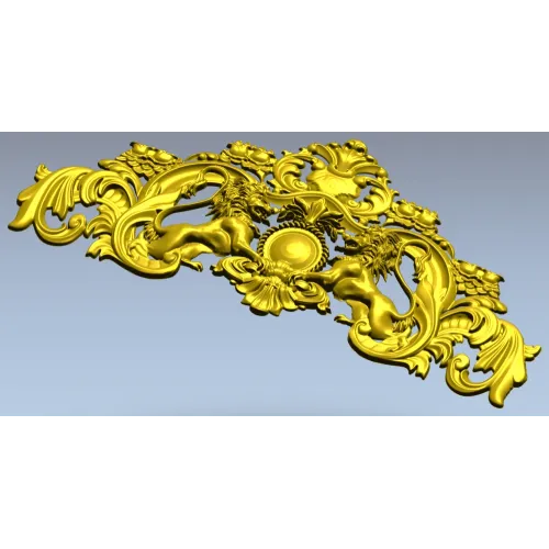 Baroque Twin-Lion Cartouche - STL model for CNC