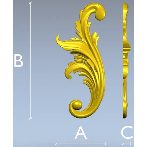 Acanthus Scroll STL - High-Relief Decorative Applique for CNC
