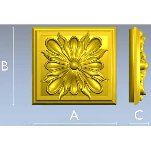 Square Floral Rosette STL for CNC