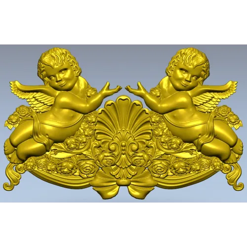 Baroque Cherub Cartouche STL for CNC carving