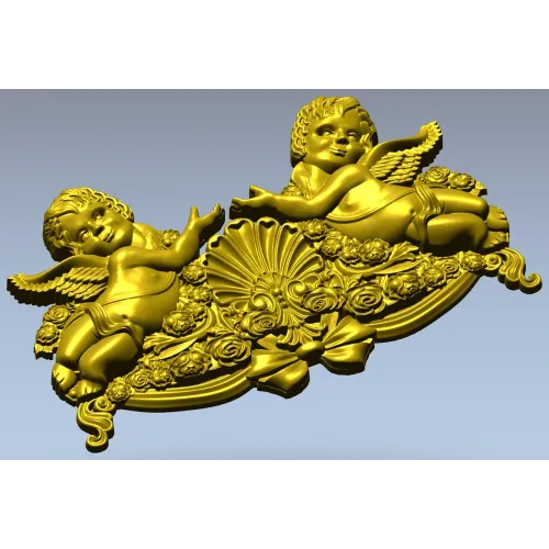 Baroque Cherub Cartouche STL for CNC carving