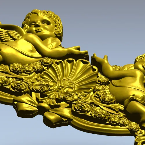 Baroque Cherub Cartouche STL for CNC carving