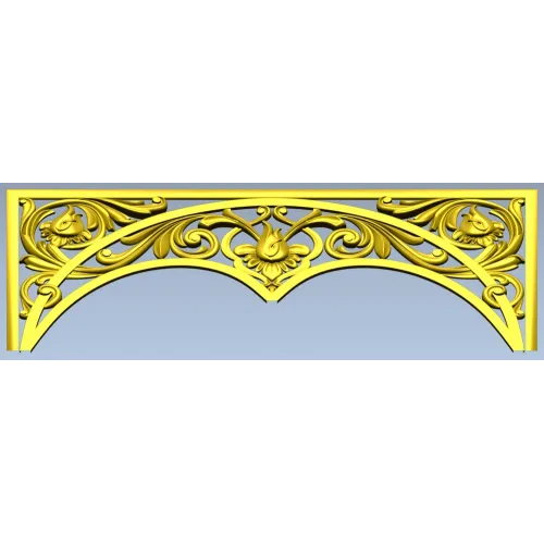 Acanthus triple-arch decorative panel STL for CNC