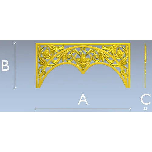 Acanthus triple-arch decorative panel STL for CNC
