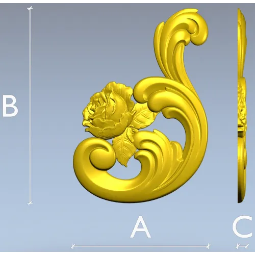 Декоративный картуш с розой - STL 3D модель для ЧПУ