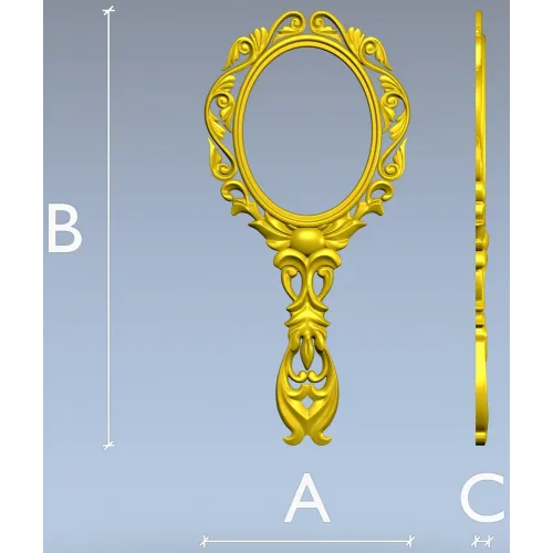 Rococo Oval Hand Mirror Frame 3D STL for CNC