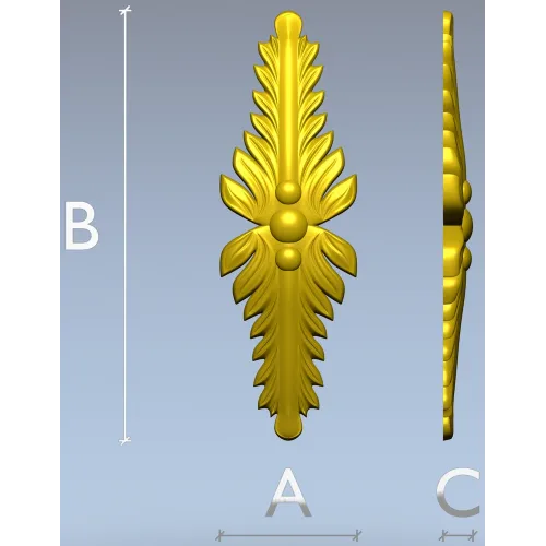 Vertical Acanthus Applique - STL 3D model for CNC