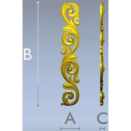 Acanthus Scroll STL 3D Model for CNC - Vertical Decorative Applique