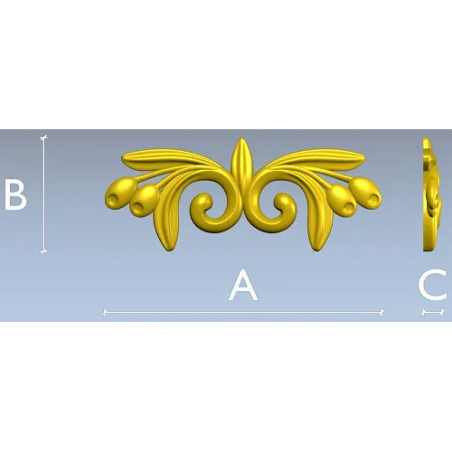 Laurel swirl ornamental applique - STL 3D model for CNC