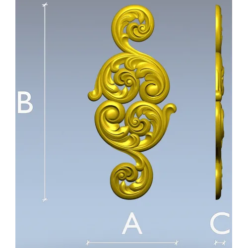 Acanthus Scroll Vertical Applique - STL 3D Model for CNC