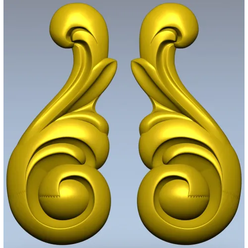 Acanthus Scroll Applique STL - high-relief 3D model for CNC