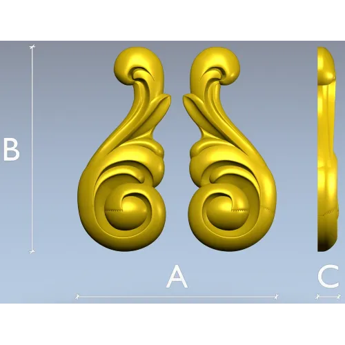 Acanthus Scroll Applique STL - high-relief 3D model for CNC