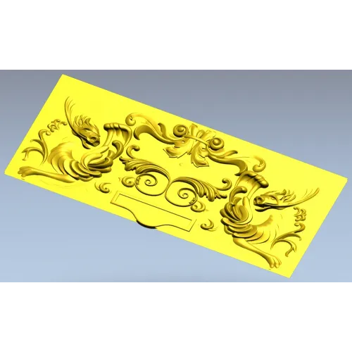Картуш с парными грифонами - 3D панель для ЧПУ (STL)