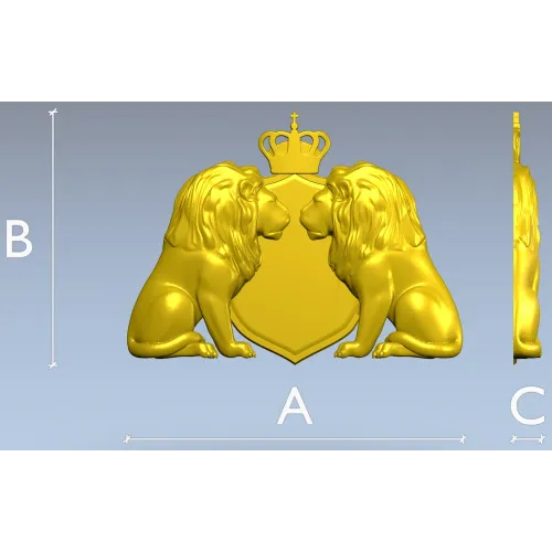 Regal Twin Lions Crest - STL 3D model for CNC carving